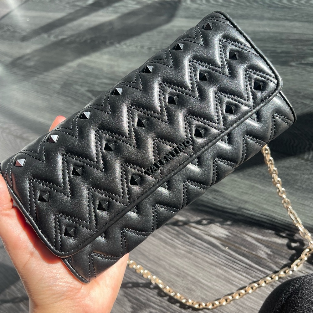 Valentino Black Rockstud Chain Clutch